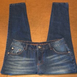 AMERICAN BLUE Factory Distressed Denim Blue Jeans